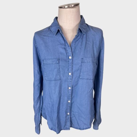 Thread & Supply Tops - Thread & Supply L Womens Button Front Roll Table Sleeves Blue Chambray Shirt